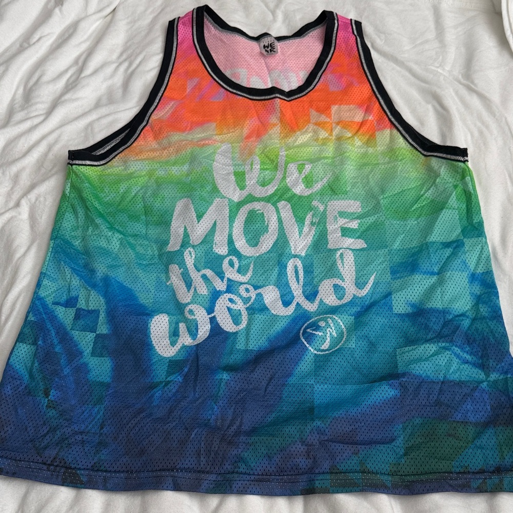 Zumba Fitness Rainbow Gradient Tank Top with 'We Move the World' Print